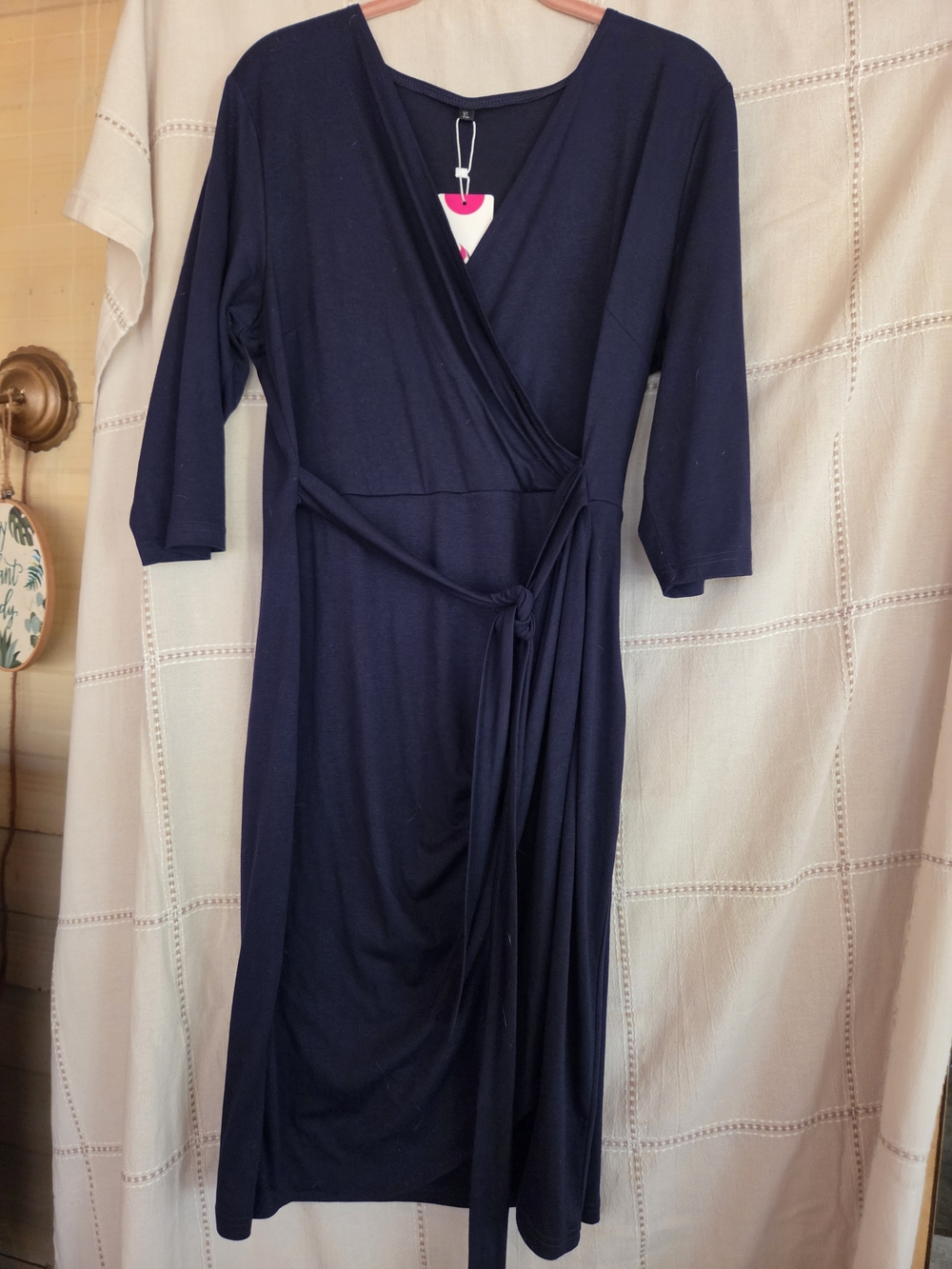 Classic Navy Wrap Dress with Tie Waist